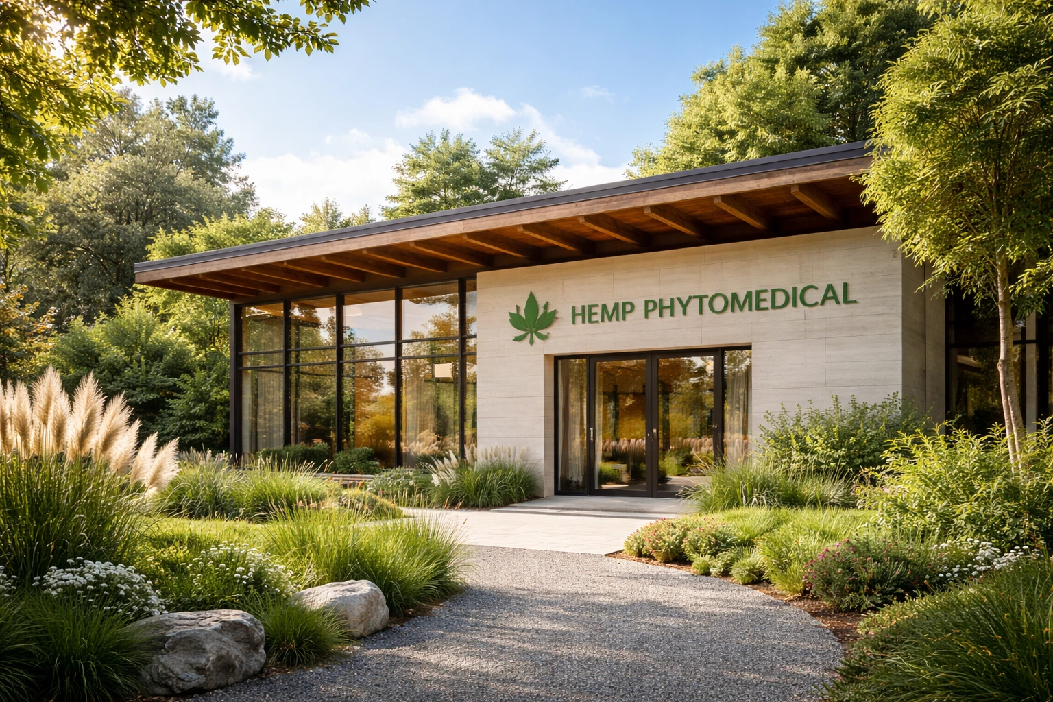 Sede Hemp Phytomedical immersa nel verde, circondata da piante e natura