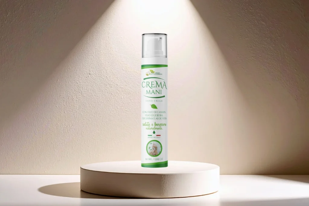 Crema mani nutriente e riparatrice con olio di canapa per mani secche