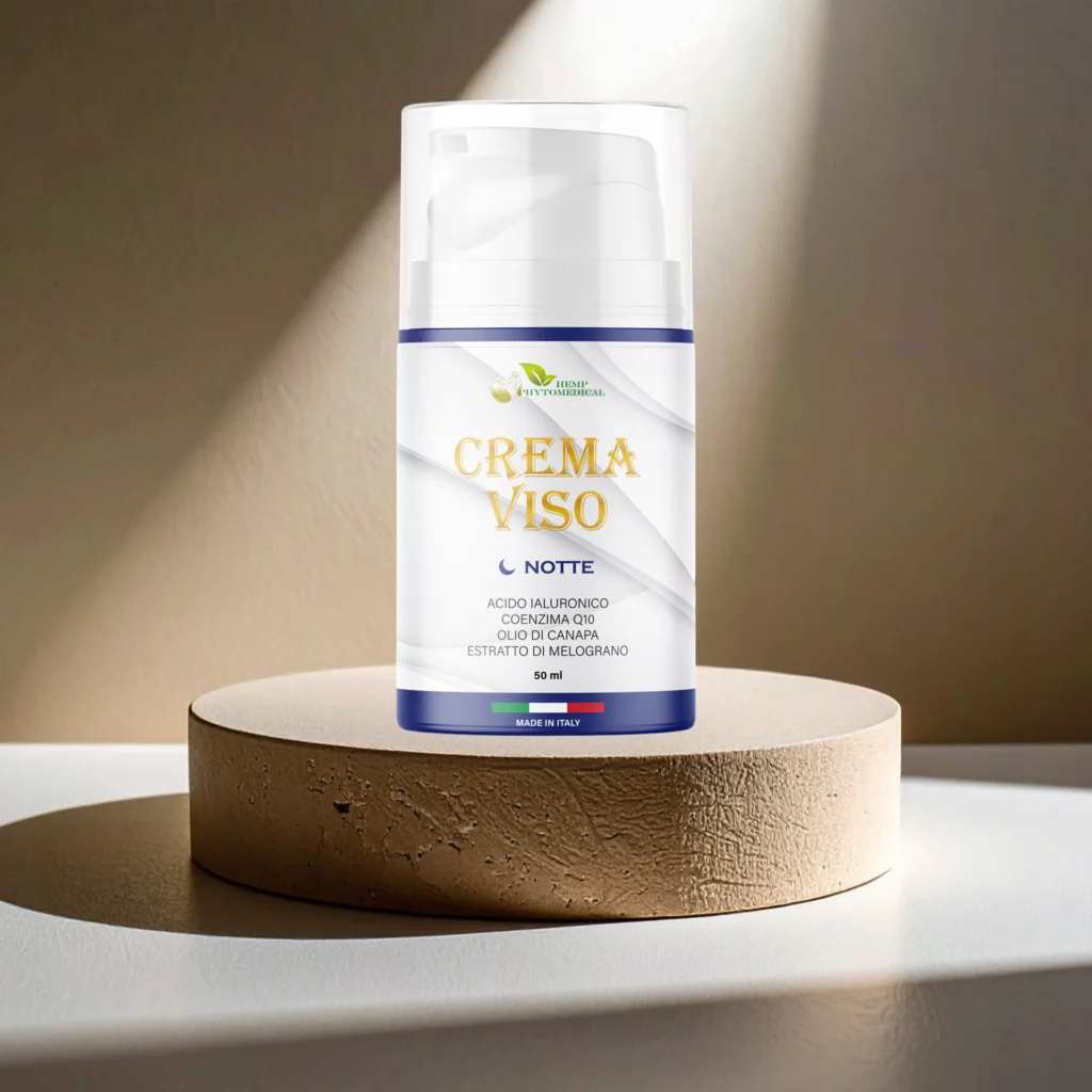 Crema viso notte rigenerante con olio di canapa per pelle luminosa e rinnovata