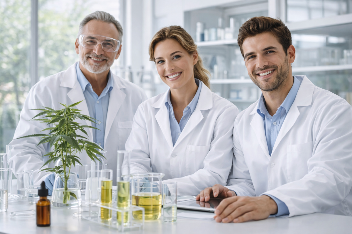 Team Hemp Phytomedical impegnato nella ricerca scientifica su CBD ed estratti naturali in laboratorio