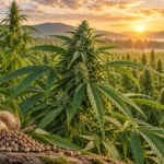 Canapa, cannabis e marijuana: differenze e valore della pianta 8 Illustrazione della canapa in un campo, con semi e fibre in primo piano.