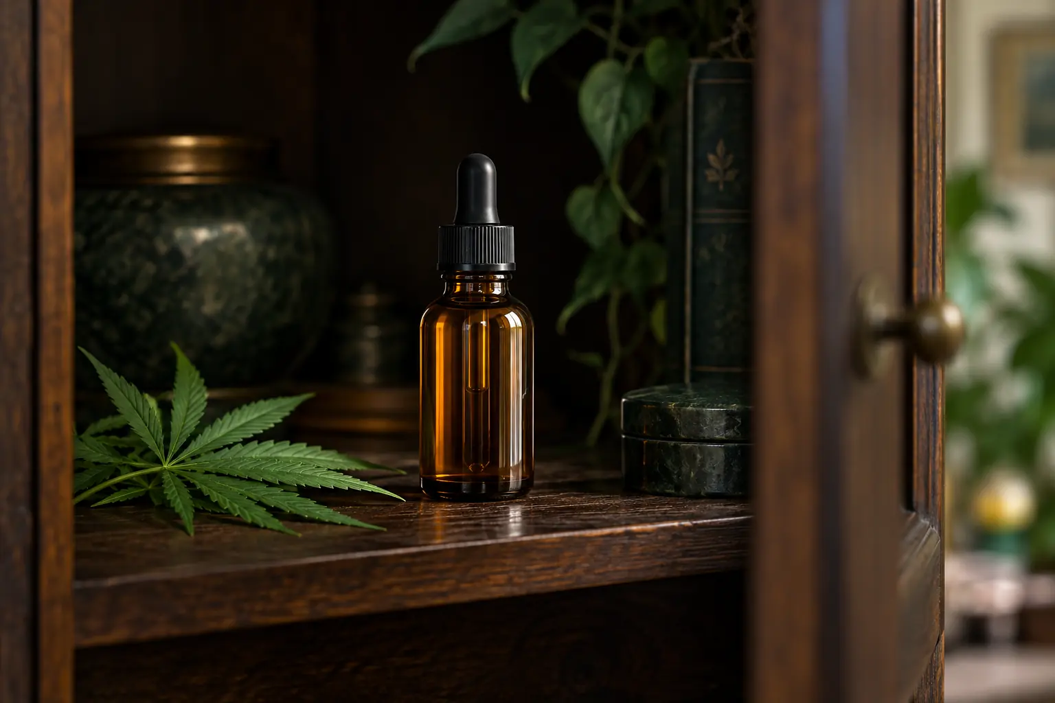 Come conservare l’olio CBD e mantenerne le caratteristiche 9 Flacone ambrato ben chiuso su una mensola ombreggiata, al riparo dalla luce diretta.
